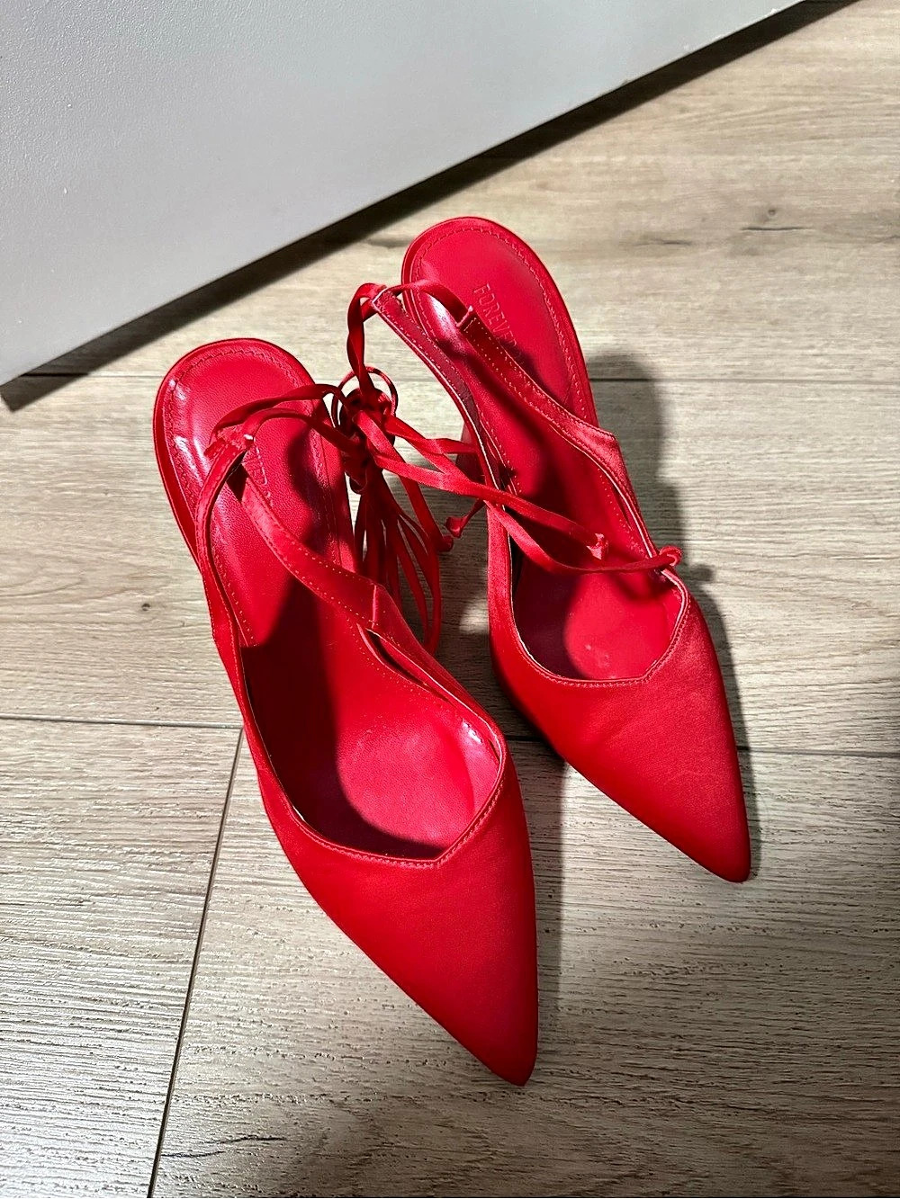 Forever 21 Red Satin Pointed Toe Heels